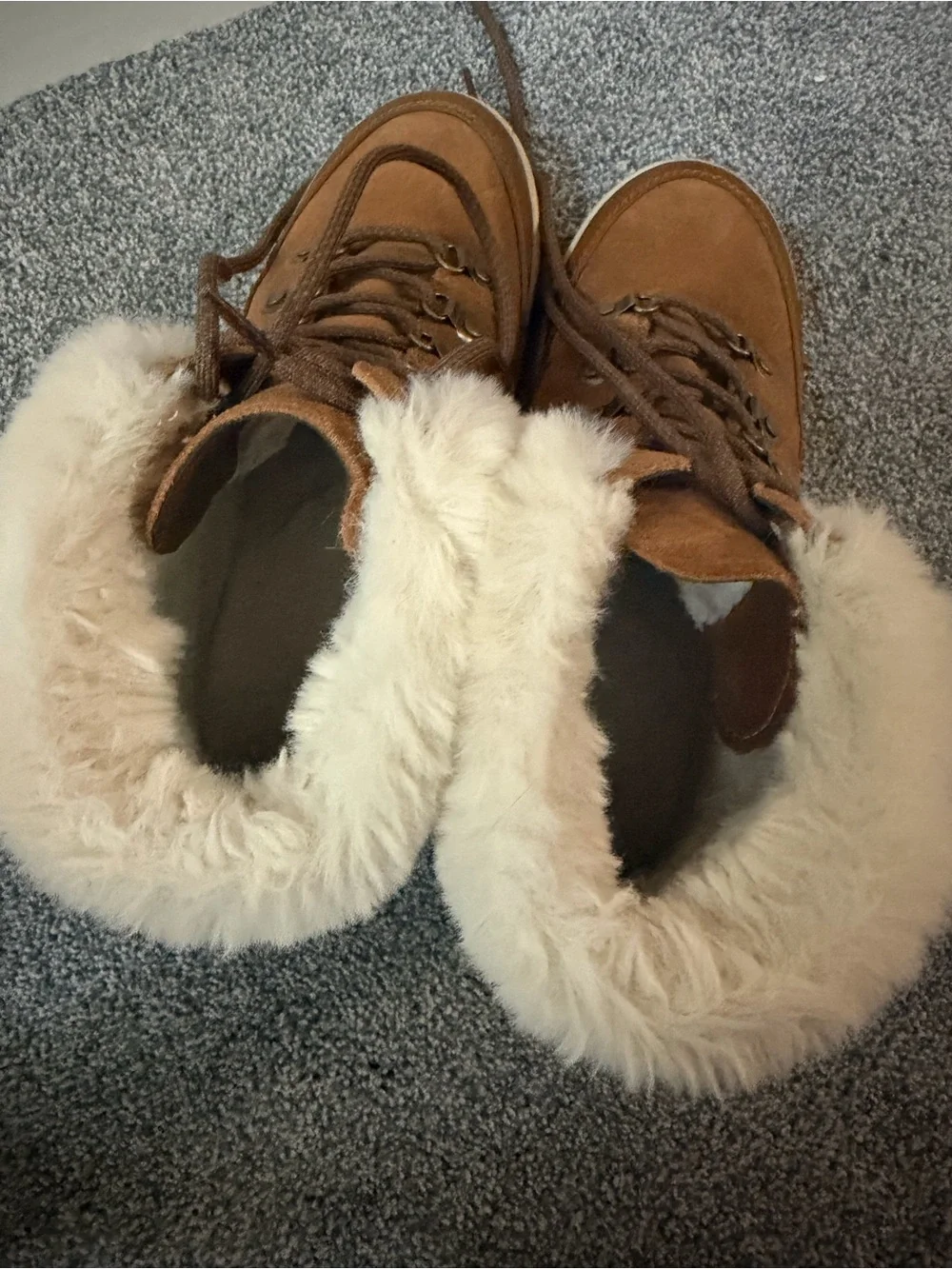 Koolaburra Brown Faux-Fur Collar Lace-Up Winter Boots
